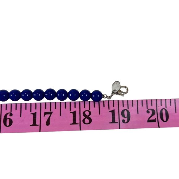 Lia Sophia 3D Flower Rhinestone Statement Bib Necklace w Blue Beads Silvertone - Picture 10 of 11